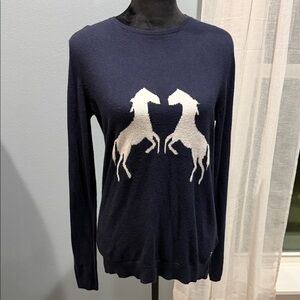 NWT H&M Navy Blue Sweater White Horse Design Gold Horseshoe detail super soft